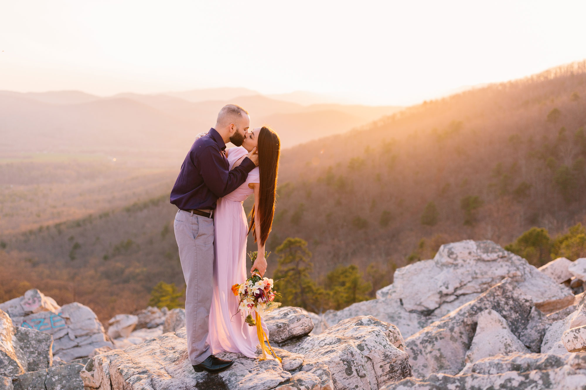 Engaged Couple on a Mountaintop Devil's Marbleyard VA