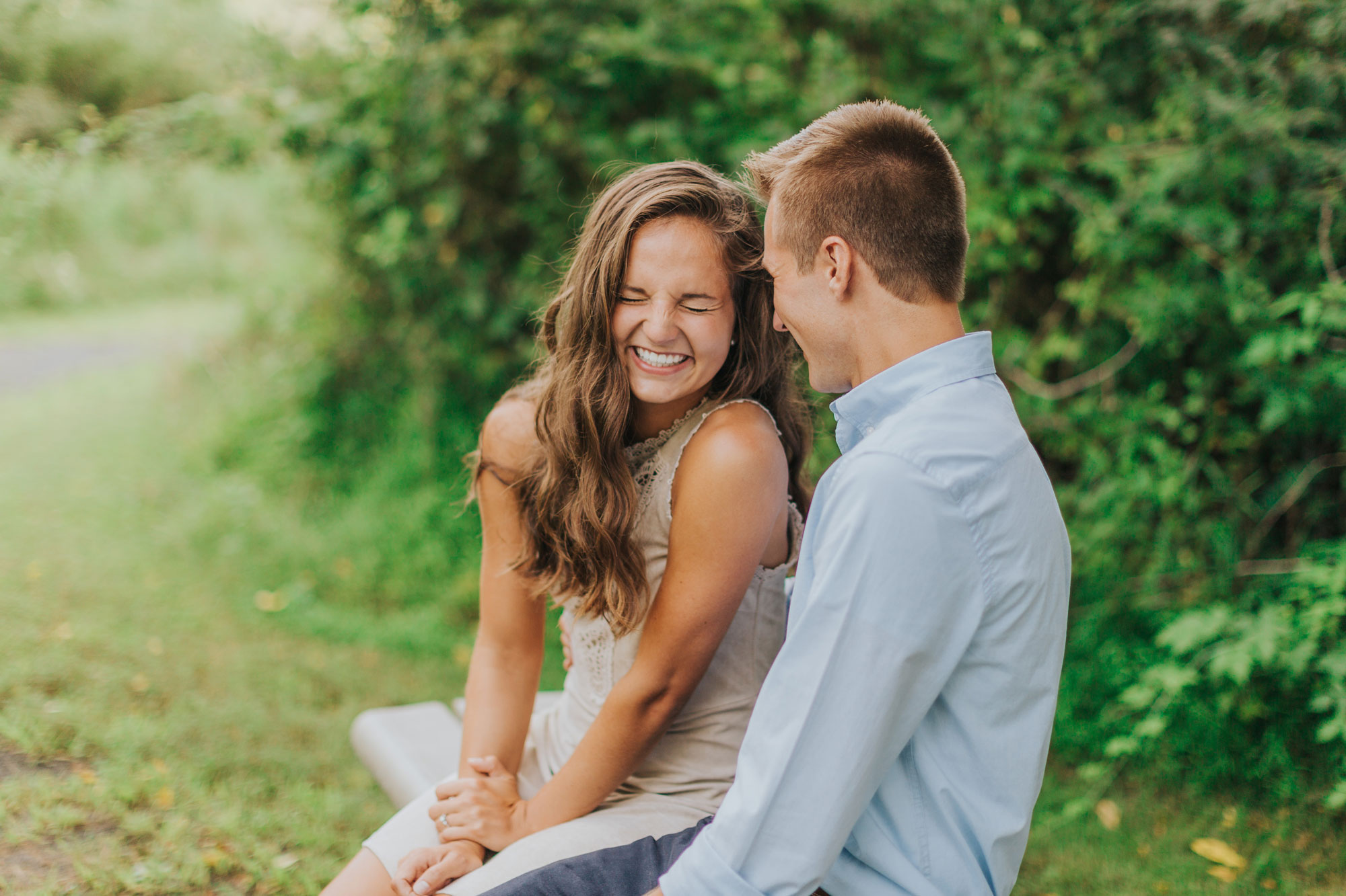 Engaged Couple Laughing Montour Perserve PA